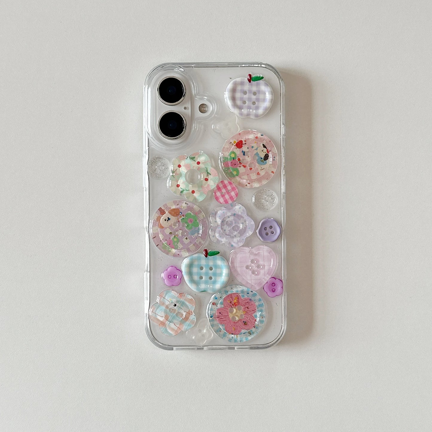 Adorable Transparent Decorated with Patterned Buttons Fun Look Phone Case