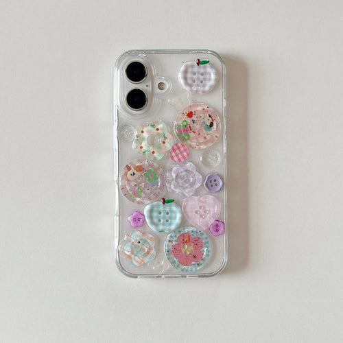 Adorable Transparent Decorated with Patterned Buttons Fun Look Phone Case
