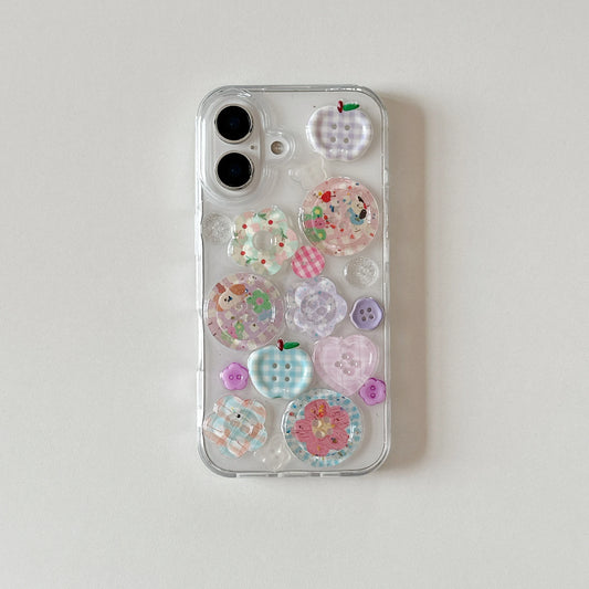 Adorable Transparent Decorated with Patterned Buttons Fun Look Phone Case