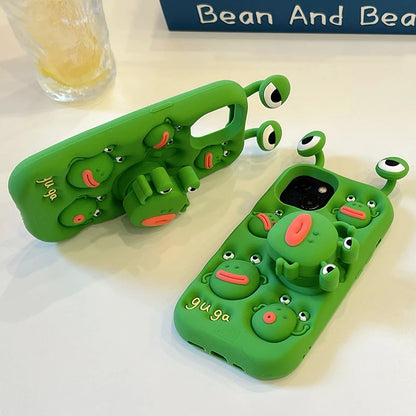 Cute Silicone Telescopic Bracket Thick Lips Green Frog Phone Case