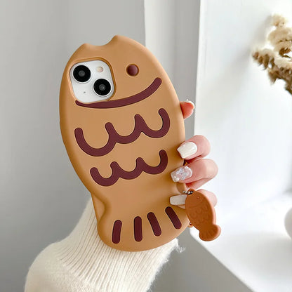 Cute Cartoon Animal 3D Taiyaki Fish Silicone Phone Case For iPhone