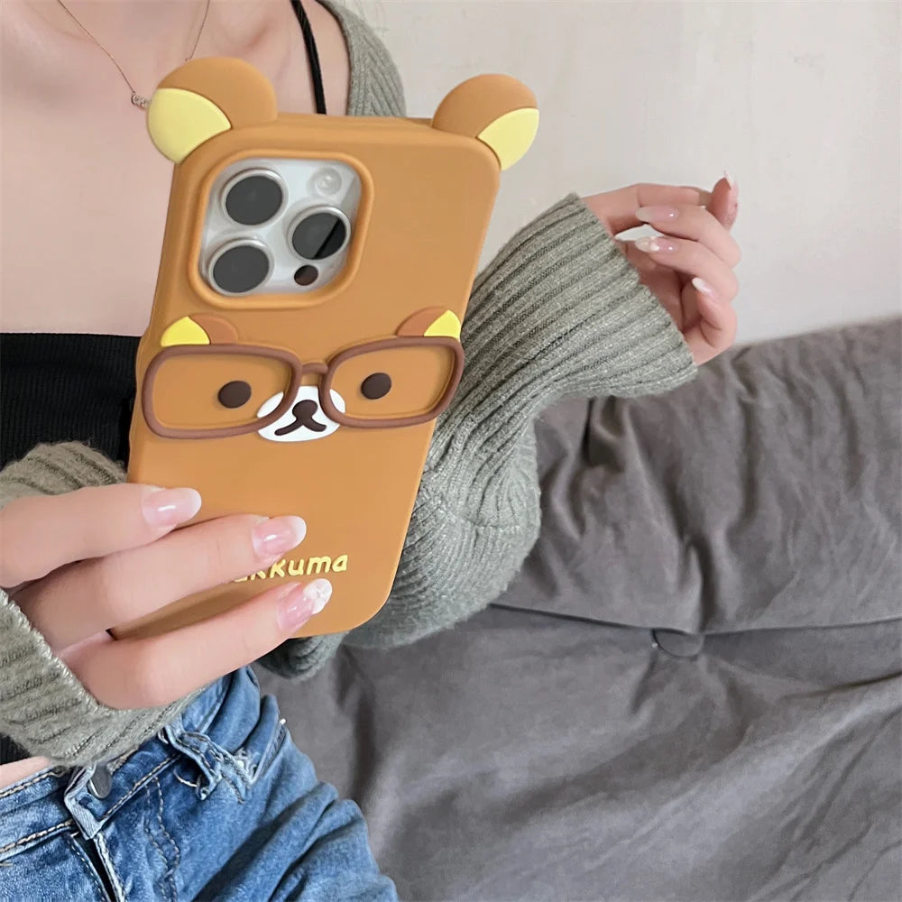 Cute 3D Cartoon Glasses Rilakkuma Bear Phone Case