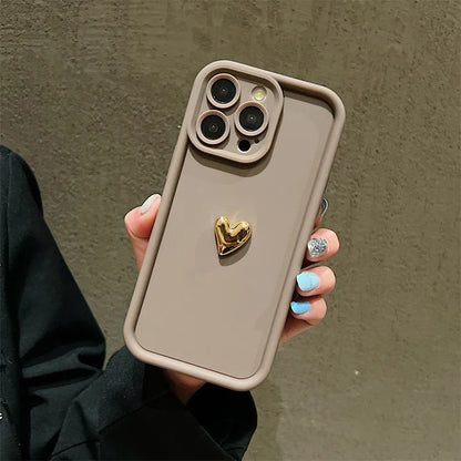 Luxury 3D Gold Heart Silicone Phone Case Shockproof Matte Cover For iPhone