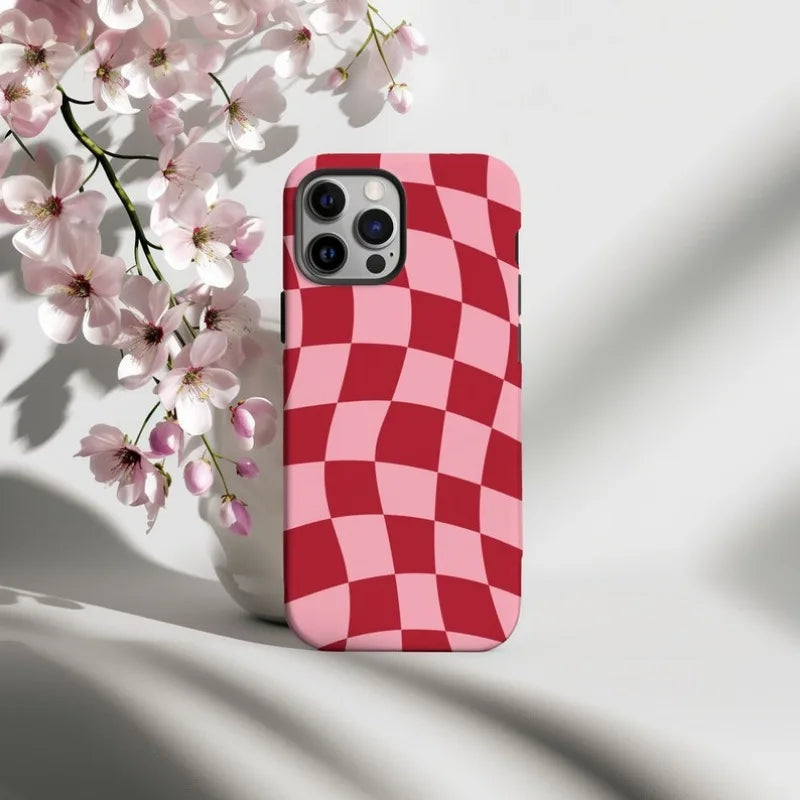 Retro Red Wavy Checkered Phone Case