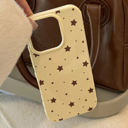 Korean Style Yellow Full Screen Brown Stars Soft Phone Case For iPhone