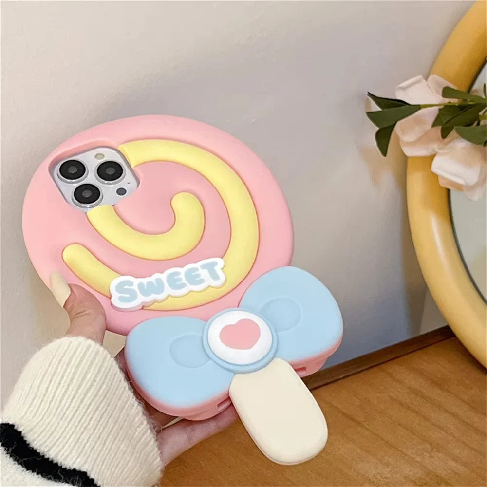 Korean Cute 3D super sweet lollipop pink silicone Phone Case For iPhone