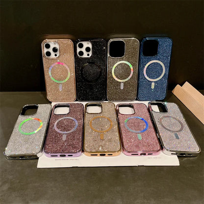 Luxury Glitter Solid Color Diamond Plating Magnetic Phone Case For iPhone