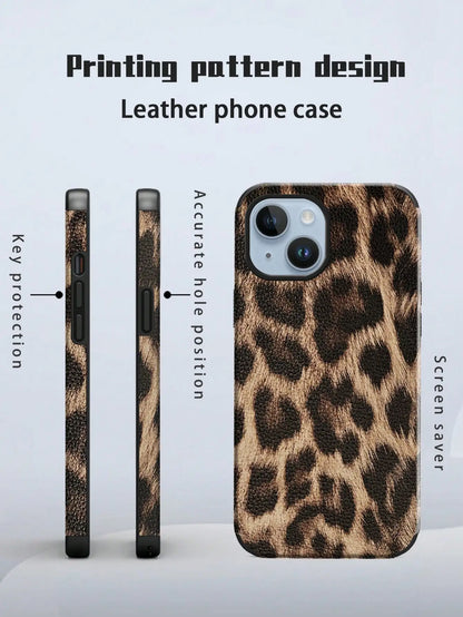 Leopard Pattern Leather Craft Soft Phone Case For iPhone
