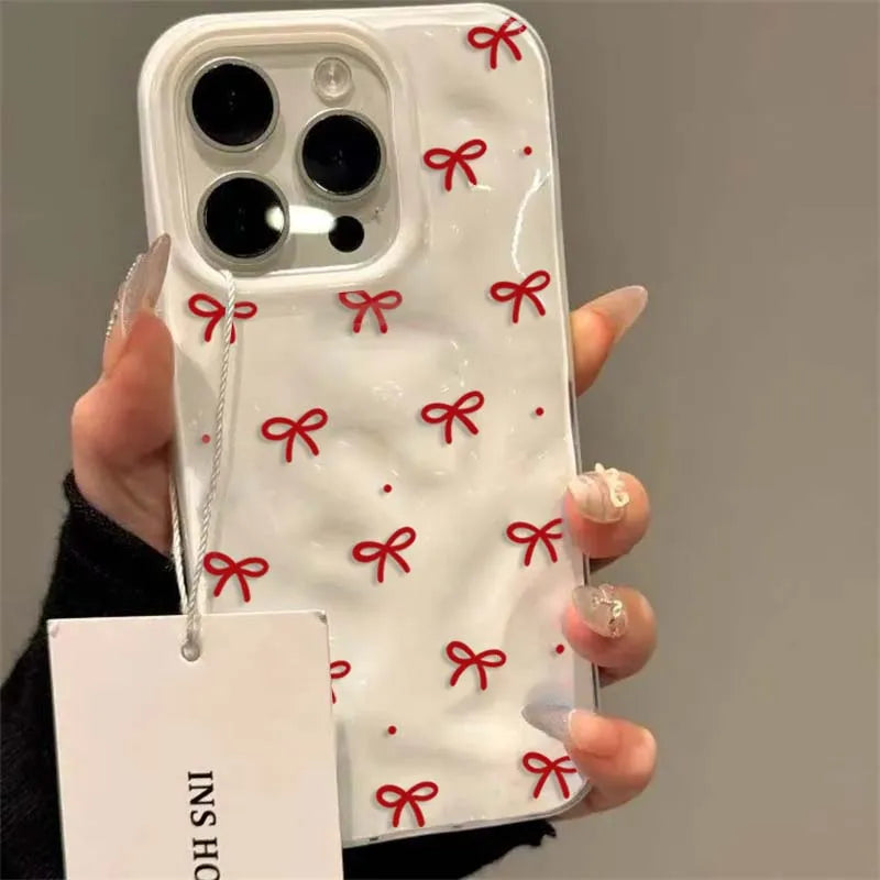 Red Bow Dots Folds Texture Phone Case