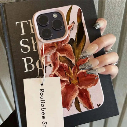 Pink Lily Oil Painting iPhone Case – Soft Silicone Cover