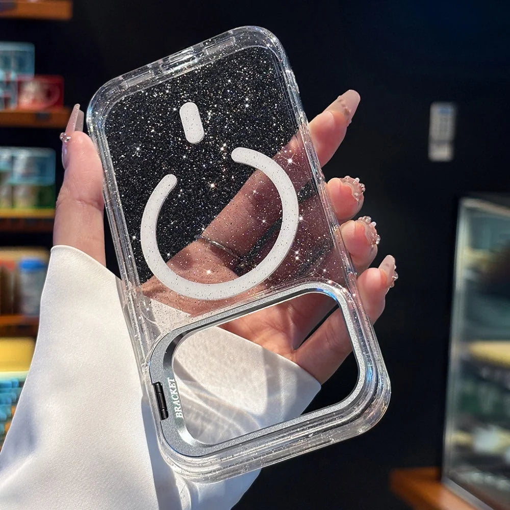 Hot Sales Jelly Glitter Lens Stand Magnetic Phone Case For iPhone