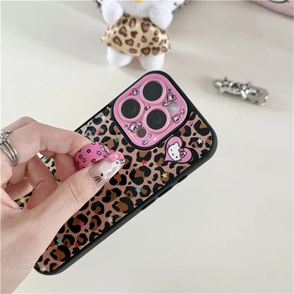 Fashion Brown Leopard Print Phone Case For iPhone Protective Cover With Ring Cute Kitty Case