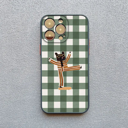 Simple Cute Green And White Plaid Animal Phone Case For Iphone