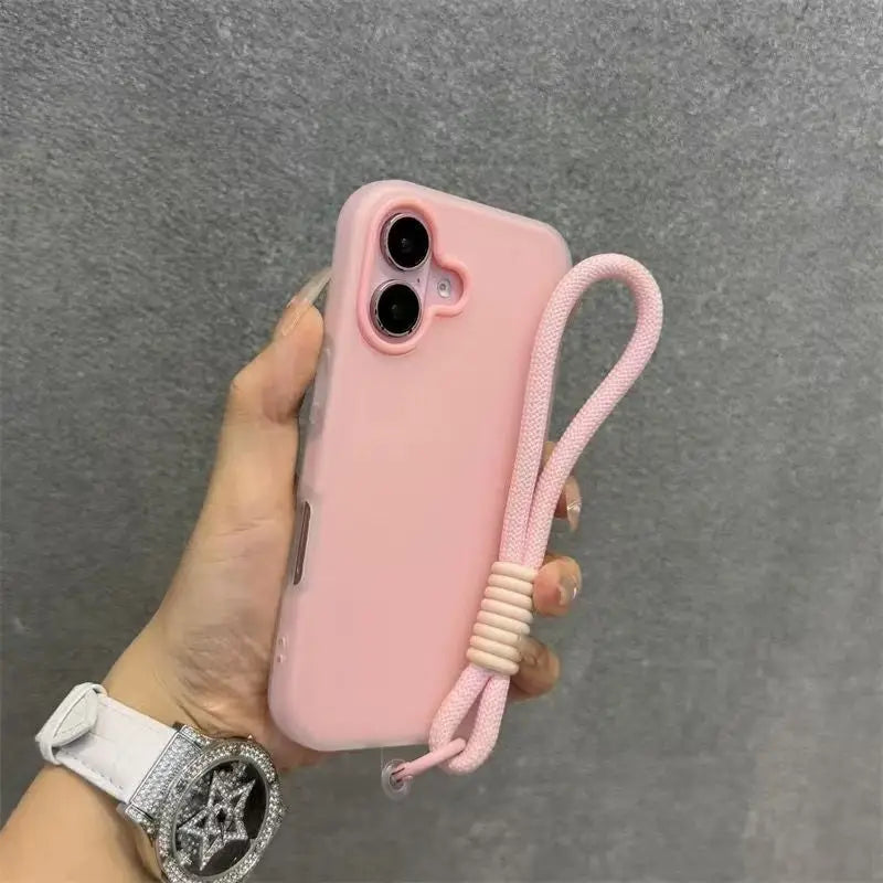 Soft Matte Candy Transparent Phone Case For iPhone Hand Wrist Strap Lanyard Cover