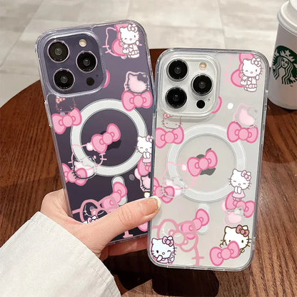 Fashion Hello Kitty For Magsafe Charge Phone Case For iPhone Magnetic Transparent Cover