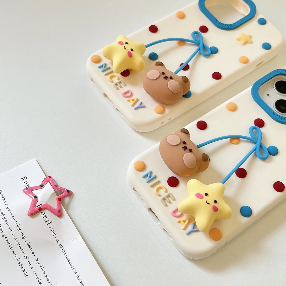 Cute Bear 3D Colorful Polka Dot Silicone Phone Case