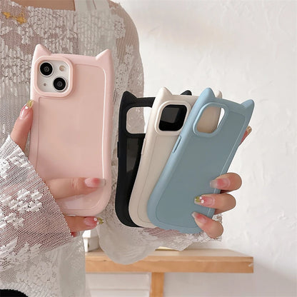 Cute 3D Kitten Cats Ear Solid Color Phone Case