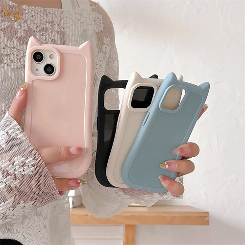 Cute 3D Kitten Cats Ear Solid Color Phone Case
