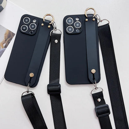 Candy Color Wrist Strap Holder Lanyard Case For iPhone