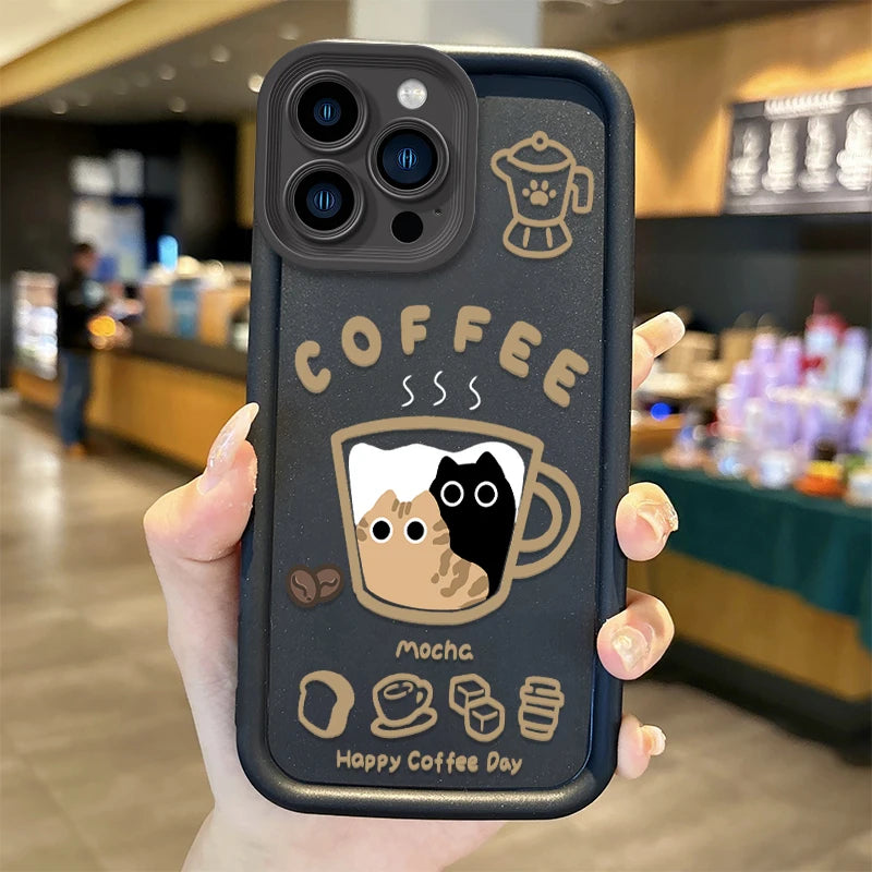Cute Popular Coffee Cat Cartoon Phone Case For iPhone