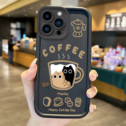 Cute Popular Coffee Cat Cartoon Phone Case For iPhone