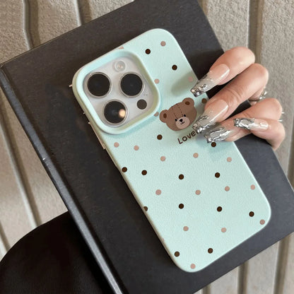 Lovely Bear iPhone Case With Litchi Leather Texture