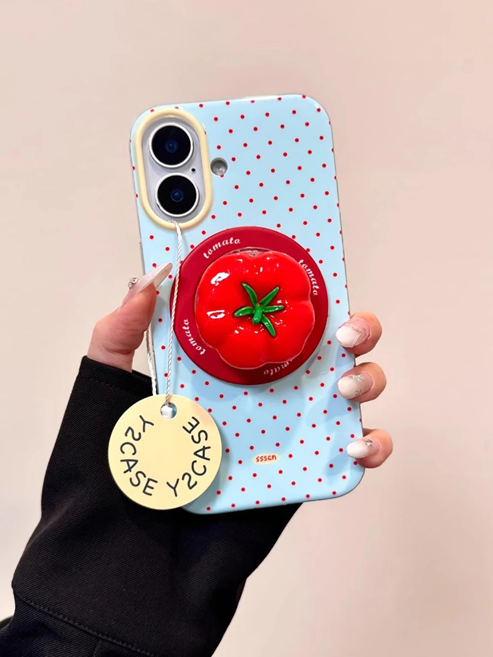 3D Polka Dot Cute Tomato Magnetic Grip Tok Phone Stand Holder Phone Case