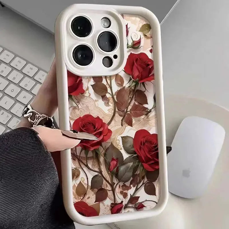 Case For iPhone Soft Flower Matte Shockproof Fashion Silicone Capa Funda