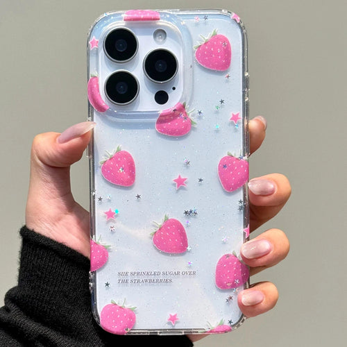 Glitter Strawberry With 3D Dangle Shockproof Cute Phone Case