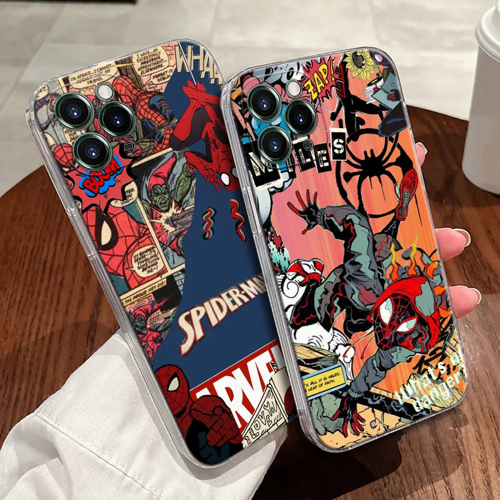 Miles Morales Spiderman Gwen Transparent Phone Case For iPhone