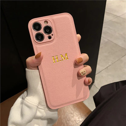 Personalized Phone Case For iPhone Luxury PU Leather Customized Initials Name Gift Cover