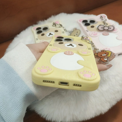 Cute Cartoon 3D Rilakkuma Phone Case For iPhone Key Chain Pendant Cover