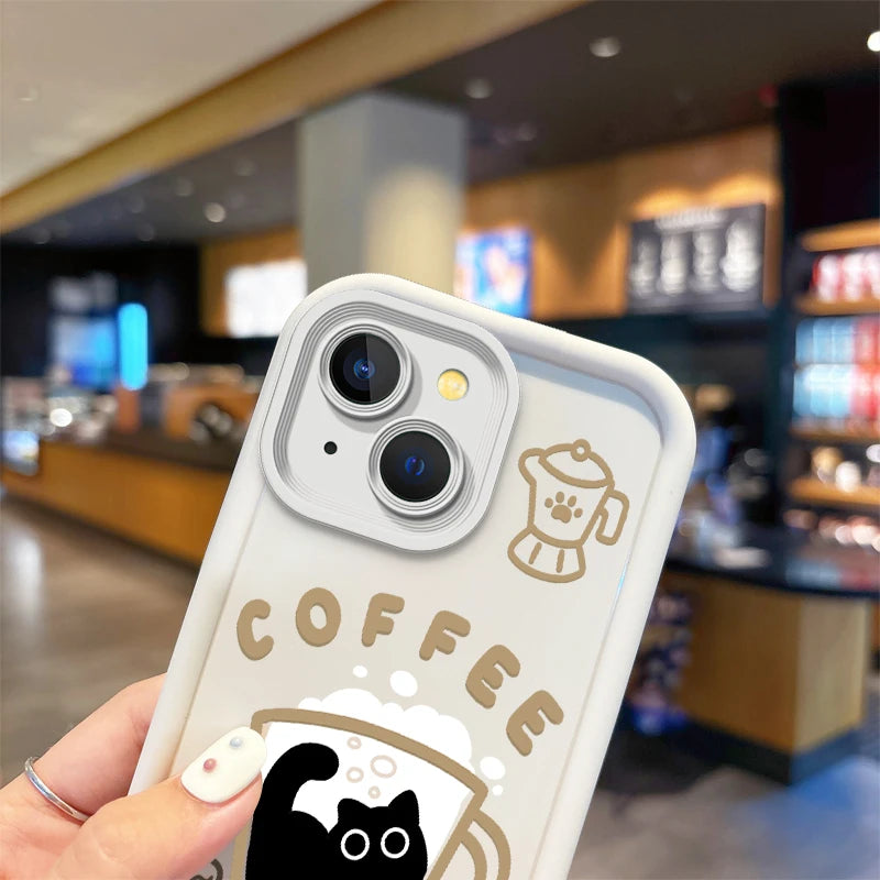 Cute Popular Coffee Cat Cartoon Phone Case For iPhone