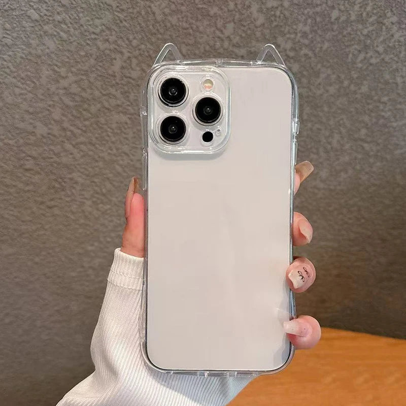 Cute Cat Ears Transparent Phone Case For iPhone Soft Clear Back Cover Shell