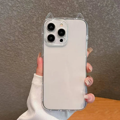 Cute Cat Ears Transparent Phone Case For iPhone Soft Clear Back Cover Shell
