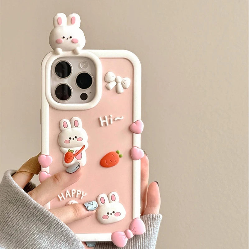 Cartoon Cute Pink Rabbit Soft Silicone Phone Case For iPhone