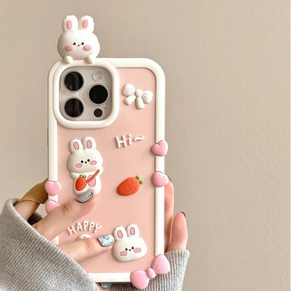 Cartoon Cute Pink Rabbit Soft Silicone Phone Case For iPhone