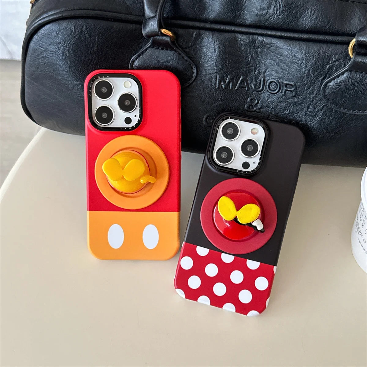 New Cartoon Mickey and Minnie Bottom Stand Phone Case For iPhone