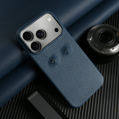 With Eyes Lychee Genuine Leather Case For iPhone