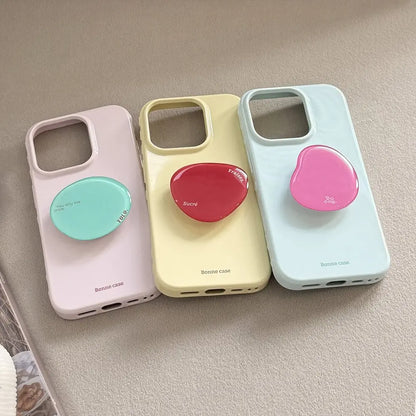 Korean Style Simple Solid Colors With Phone Holder Stand Case For iPhone Shockproof Protective Cover﻿