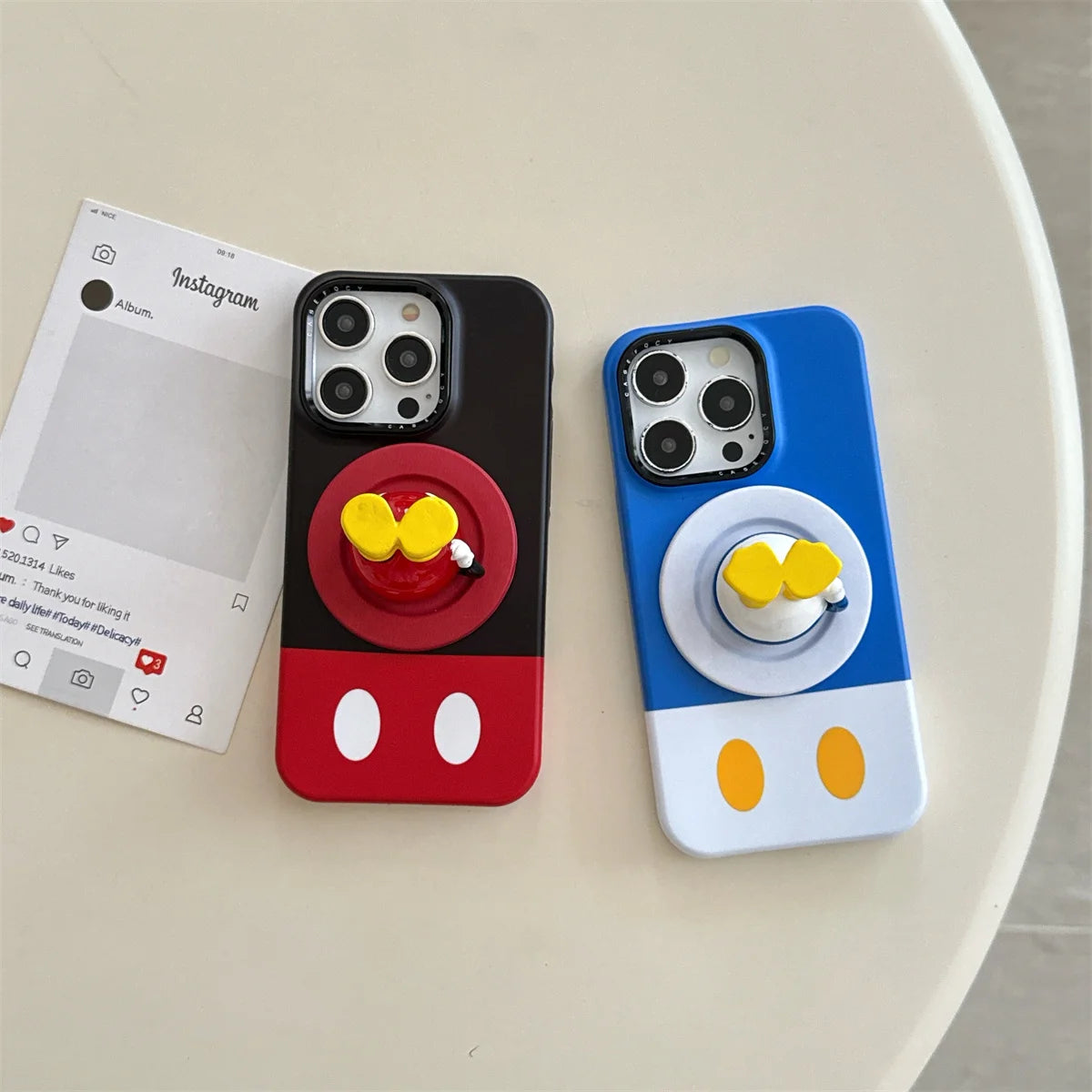 New Cartoon Mickey and Minnie Bottom Stand Phone Case For iPhone