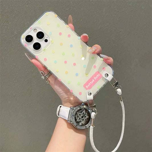 Fashion Colorful Polka Dot Phone Case With Wrist Stra For iPhone