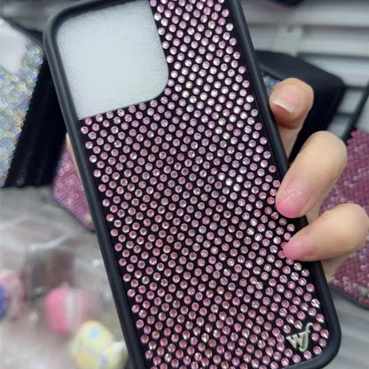 Wildflower Pink Black White Diamond Sparkling Phone Case For iPhone