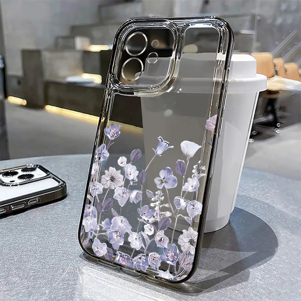 Purple Flower Phone Case For iPhone Shockproof Soft Clear Cover
