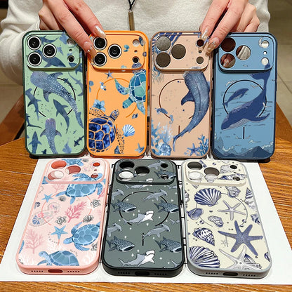 Whale Patterned Magnetic Case For iPhone For Magsafe Wireless Charge Shockproof Lens Protect Phone Cover