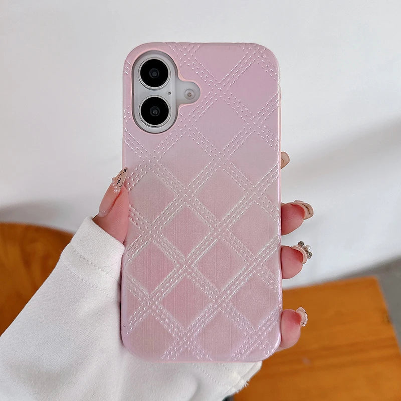 Luxury Geometric Rhombus Texture Gradient Color Leather Phone Case