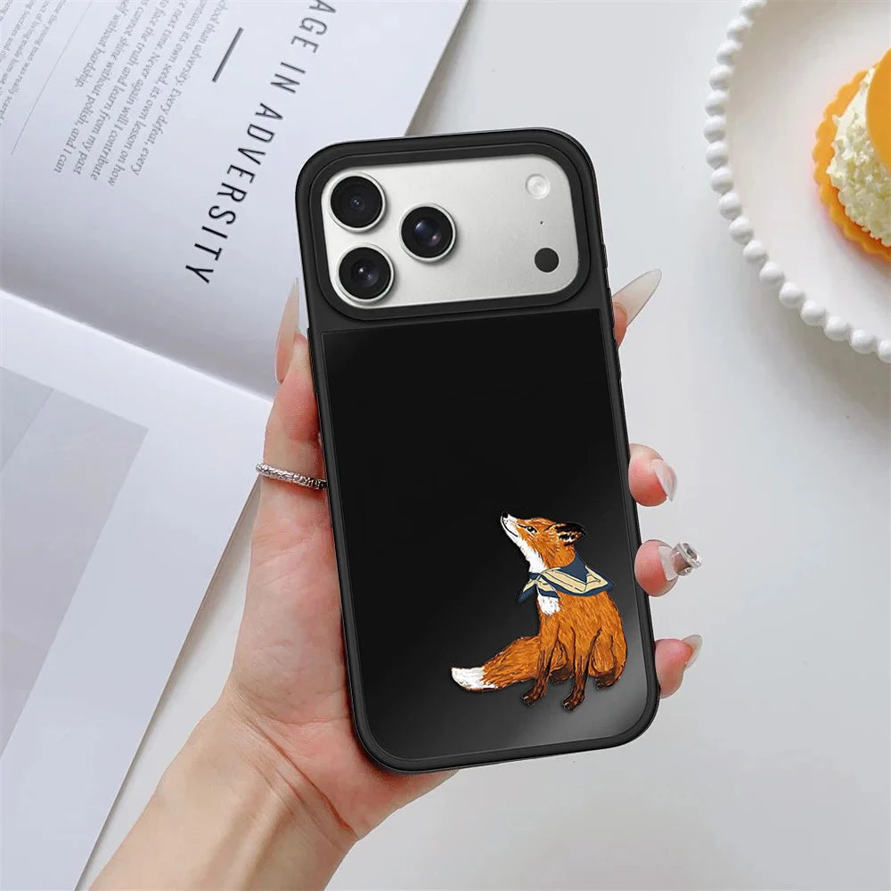 Line Graffiti Animals Black Mirror Surface Magnetic Phone Case For iPhone