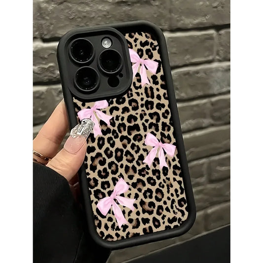 Leopard Print Bow iPhone Case – Waterproof, Shockproof & Scratch-Resistant