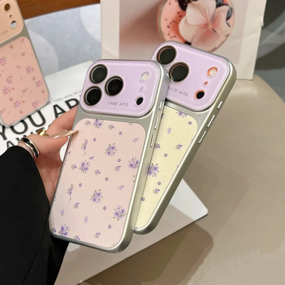 Luxury Ins Flower Large Window Phone Case For iPhone Camera Film Protector Shockproof Ultra Slim Cover
