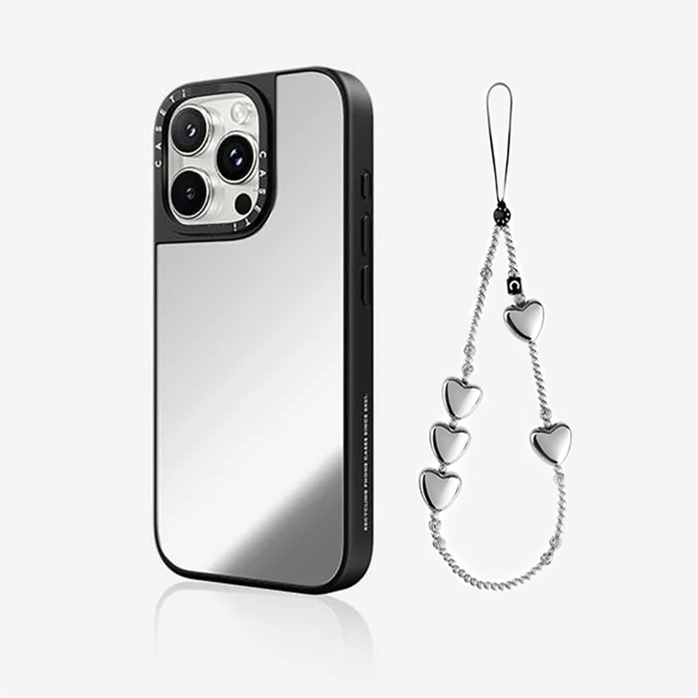 Makeup Mirror MagSafe Phone Case With Bracelet Wrist Charm For iPhone